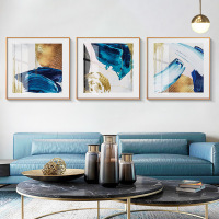 乔迁礼品北欧几何色块抽象装饰画淡雅蓝色水彩挂画三联客厅沙发背景墙壁画