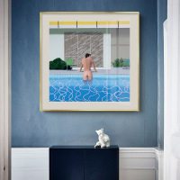 乔迁礼品大卫霍克尼油画正方形人像装饰画人物挂画人体蓝色波普艺术小众画