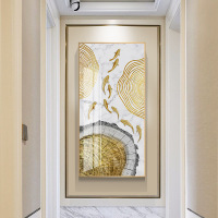 乔迁礼品九鱼玄关装饰画现代轻奢竖版大气挂画入户墙上墙画过道走廊