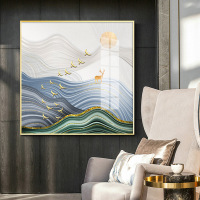 乔迁礼品现代简约正方形客厅装饰画金色麋鹿轻奢玄关过道挂画酒店房间壁画