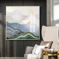 乔迁礼品现代简约正方形客厅装饰画金色麋鹿轻奢玄关过道挂画酒店房间壁画