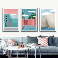 乔迁礼品现代轻奢艺术装饰画粉色建筑北欧ins客厅书房墙壁挂画工作室壁画