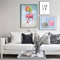 乔迁礼品乘着热气球旅行 北欧风格装饰画儿童房挂画大象墙画幼儿园壁画ins