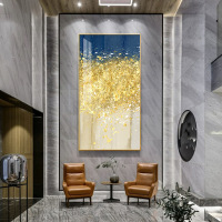 乔迁礼品抽象玄关装饰画简约美式轻奢手绘油画走廊过道挂画金色发财树