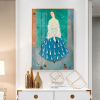 乔迁礼品Einar Jolin纳尔&middot;乔林蓝裙少女小众人像装饰画北欧客厅文艺挂画