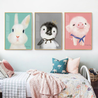 乔迁礼品儿童房装饰画现代简约男孩女孩卧室床头背景壁画北欧卡通动物挂画