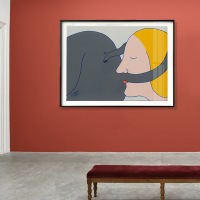 乔迁礼品轻奢大象的趣味 北欧瑞典小众艺术装饰画工作室客厅挂画拥抱卧室