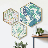 乔迁礼品ins客厅六边形装饰画北欧风格小清新绿植壁画餐厅挂画卧室床头画