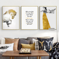 乔迁礼品现代简约美式客厅装饰画马挂画轻奢壁画人物画金色墙画