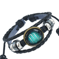 欧美十二星座手链手工编织串珠复古牛皮星座手链送男朋友生日