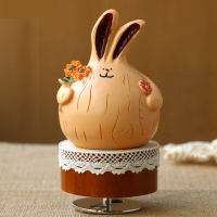 可爱摘花胖兔音乐盒旋转八音盒天空之城创意生日送男女生女友六一儿童节