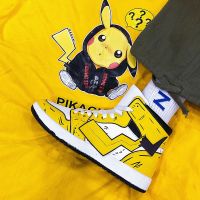 aj男鞋运动鞋空军一号皮卡丘鞋子秋季高帮鞋韩版潮流百搭涂鸦板鞋