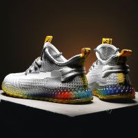 男鞋夏季韩版潮流休闲鞋男士透气运动跑步鞋新款飞织彩底椰子鞋潮