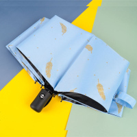 小清新自动三折女学生黑胶防晒遮阳折叠太阳伞定制印广告 孔雀蓝 全自动款羽毛天蓝