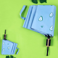 小清新自动三折女学生黑胶防晒遮阳折叠太阳伞定制印广告 米蓝色 精致牛油果久合版