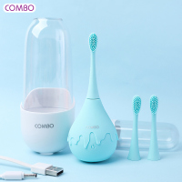 棒棒糖蓝[共硅胶刷头*3+三合一杯架] combo蔻宝宝电动牙刷儿童软毛硅胶婴儿1-2-3-4岁充电式叶一茜同款
