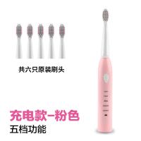 粉红手柄+6刷头+充电线（5档调速） 电动牙刷成人超软齿间刷细毛充电式全自动声波防水学生党男女情侣