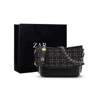 舒弗(LACHOUFFE)香港小ck小香风毛呢流浪包2019新款百搭单肩斜挎包水桶包包女女斜跨包