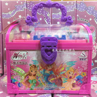 叶罗丽彩妆女孩化妆品手提箱眼影盒套装儿童安全美甲过家家玩 新款手提化妆箱18097送贴画+手链