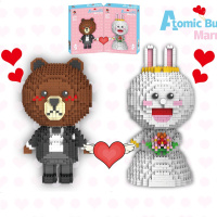 砖石微型小颗粒积木龙猫成年大人拼装玩具高难度兼容樂高拼图 布朗熊婚礼-新郎+新娘