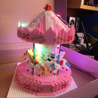 拼装微小颗粒积木成人钻石大人高难度玩具兼容樂高女孩旋转木马 HC1014旋转木马灯光版