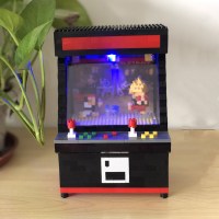 微型积木小颗粒夹娃娃机兼容樂高抓娃娃机拼装网红女孩玩具成人 游戏机灯光版[1060颗粒]