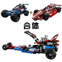 得高兼容樂高机械回力车拼装汽车玩具赛车系列越野卡车吉普车模型 3411+3412