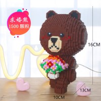 微型小颗粒兼容樂高可爱熊兔子积木消遣玩具婚庆摆件DIY手工 8836-3求婚熊