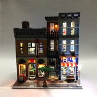 兼容樂高城市转角咖啡巴黎餐厅广场灯光街景拼装成人积木模型 侦探事务所+灯光