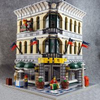 兼容樂高城市转角咖啡巴黎餐厅广场灯光街景拼装成人积木模型 百货大楼