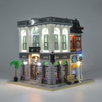兼容樂高城市转角咖啡巴黎餐厅广场灯光街景拼装成人积木模型 砖块银行+灯光