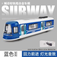 仿真1/87城市轻轨组火车模型 儿童玩具车回力车高铁动车磁力车模 轻轨A车头蓝[盒装]