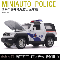 儿童警车模型合金小汽车可开仿真越野车公安特警玩具车回力警察 白色[散装]
