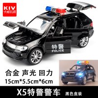 合金1:32宝馬X5警车汽车模型5系越野儿童玩具110回力声光警察车 黑色[盒装]