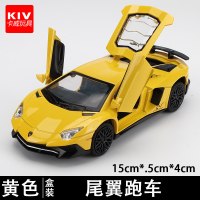 LP750合金车模型回力车儿童玩具车仿真车模声光小汽车尾翼跑车 尾翼版跑车黄色[礼盒装]