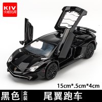 LP750合金车模型回力车儿童玩具车仿真车模声光小汽车尾翼跑车 尾翼版跑车黑色[礼盒装]