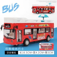 伦敦双层巴士合金公交车声光回力车敞篷巴士玩具车卡通儿童玩具车 红色[盒装]
