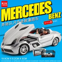 奔驰SLR迈凯轮跑车1:24仿真合金车模赛车汽车模型收藏金属摆件 银色[盒装]+3个人偶