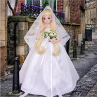 叶罗丽改妆娃娃衣服鞋子夜萝莉仙子假发叶萝莉换装头发全套配件 白色婚纱 娃娃配饰不包含娃娃