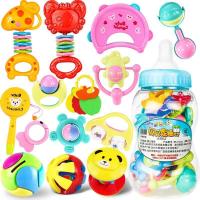 婴儿摇铃牙胶手摇铃宝宝婴儿玩具0-3-6-12个月幼儿0-1岁 奶瓶14件套+2铃铛+存钱球