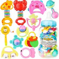 婴儿摇铃牙胶手摇铃宝宝婴儿玩具0-3-6-12个月幼儿0-1岁 奶瓶14件套摇铃