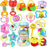 婴儿摇铃牙胶手摇铃宝宝婴儿玩具0-3-6-12个月幼儿0-1岁 奶瓶22件套+2铃铛+存钱球