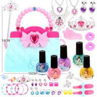 。儿童指甲油套装可撕无味可水洗女孩过家家玩具美甲小学生礼 蓝色包指甲油皇冠魔仙棒配饰