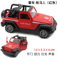 。合金车模型 兰博基尼宝马仿真警车儿童玩具车声音灯光回力汽车 越野警车-敞篷牧马人-红