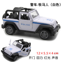 。合金车模型 兰博基尼宝马仿真警车儿童玩具车声音灯光回力汽车 越野警车-敞篷牧马人-白