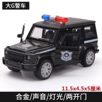 。合金车模型 兰博基尼宝马仿真警车儿童玩具车声音灯光回力汽车 越野警车-奔弛大G-黑