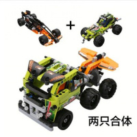 。得高积思积木回力拼装积木赛车男孩科技系列汽车拼装玩具模 3413+3414(两盒-可合体)