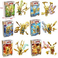 。金幻影忍者人仔人偶拼装摩托战车忍者神龟积木人仔儿童玩 浅灰色6款黄金忍者