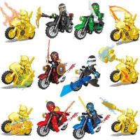 。金幻影忍者人仔人偶拼装摩托战车忍者神龟积木人仔儿童玩 浅黄色12款摩托车