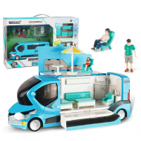 凯迪威旅游度假合金房车模型大巴车旅居车自驾游儿童玩具仿真摆件 蓝色